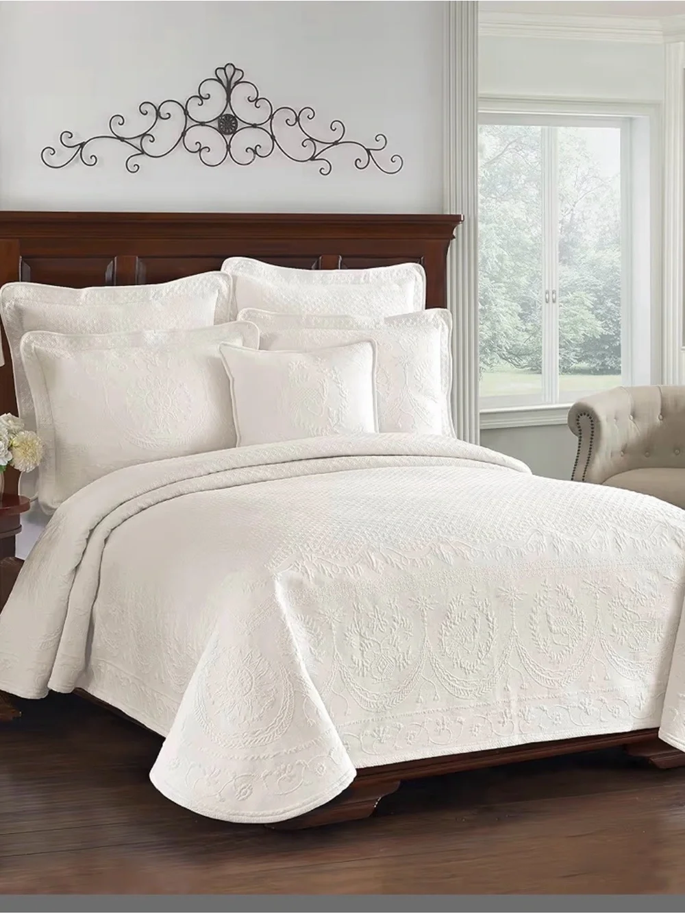 Cream Textured Paisley Coverlet